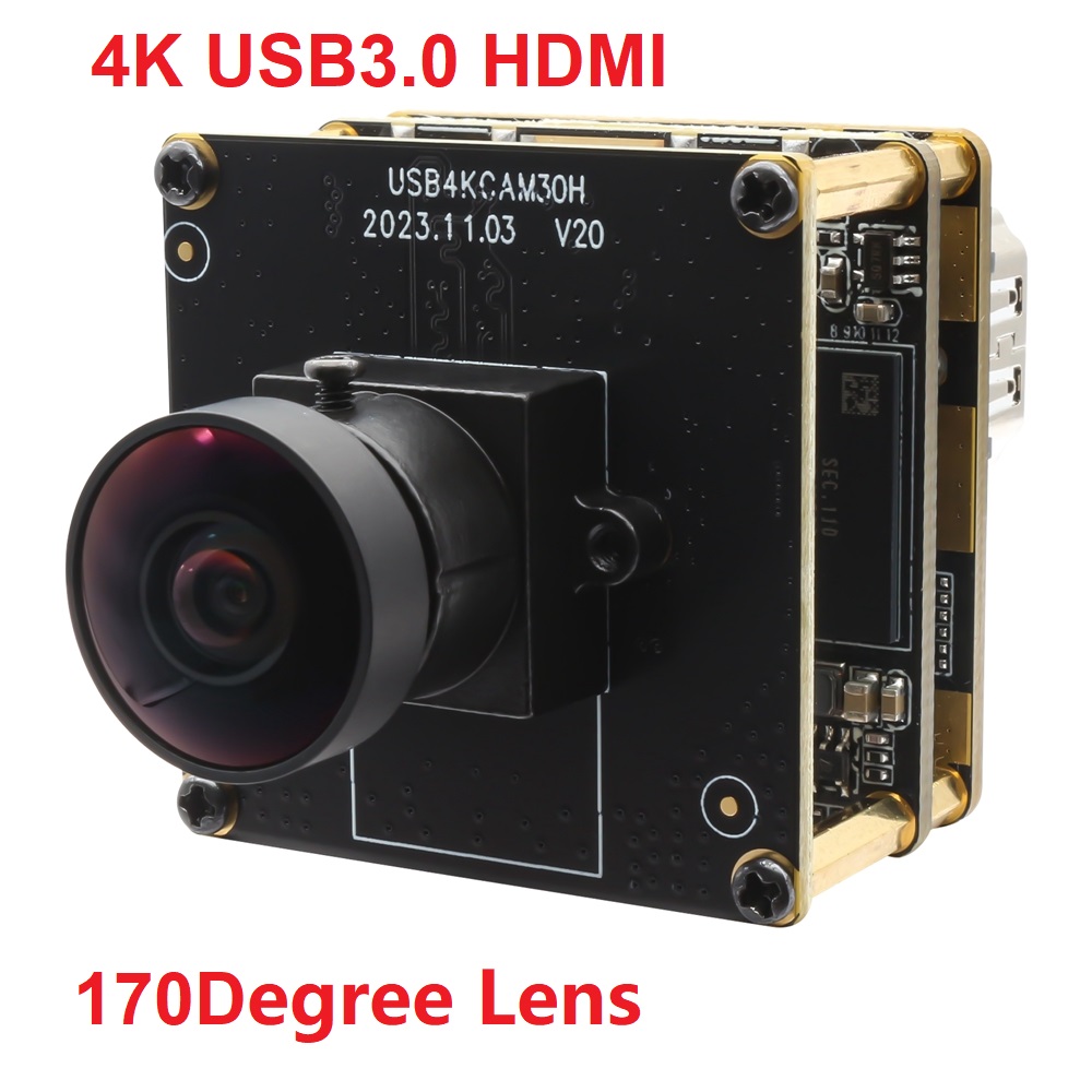ELP High Quality 4K Camera Module USB3.0+HDMI CMOS IMX415 8MP 60fps USB HD Webcam Wide Angle 170dergee Fisheye H.264 Video Conference Camera For Live Streaming